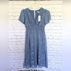 Baltic Born June Smocked Midi Dress Dusty Blue Size S NWT